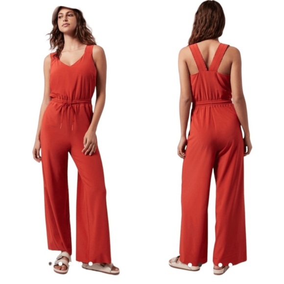 Athleta Savannah "Red Clay" Jumpsuit with Wide-Leg and Adjustable Waist Size 8 - Picture 2 of 11